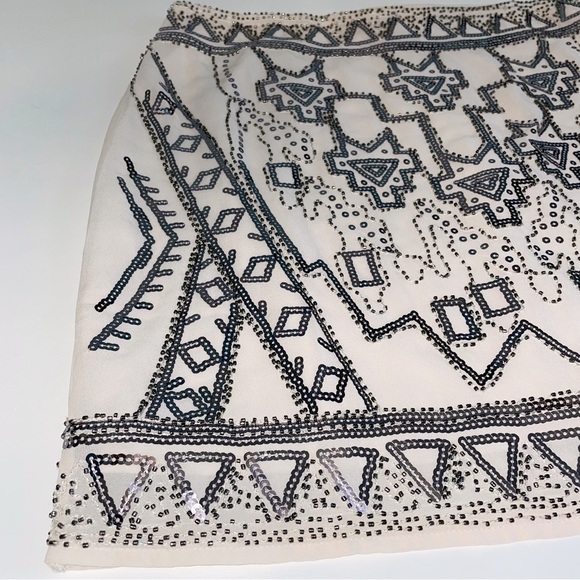 SKIES ARE BLUE | Ivory Sequin Beaded Skirt Women’s Size Large - Picture 3 of 8